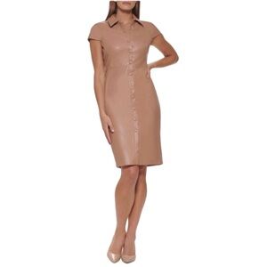Calvin Klein Dusty Tan Button-Front Midi Dress